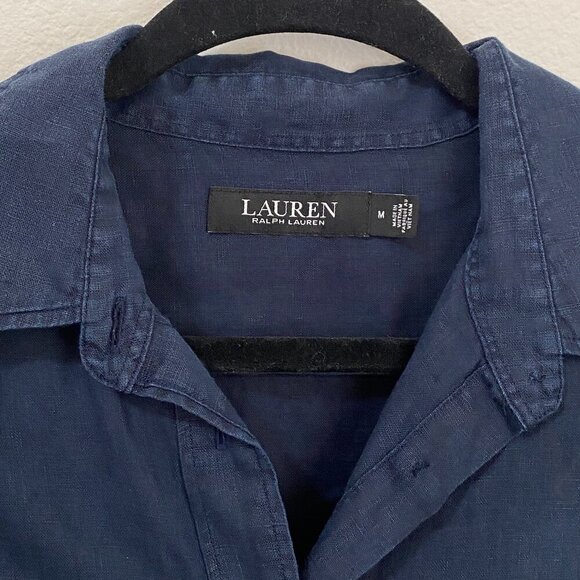 Lauren Ralph Lauren Navy Blue 100% Linen Long Sleeve Button Front Shirt Medium - Picture 3 of 8